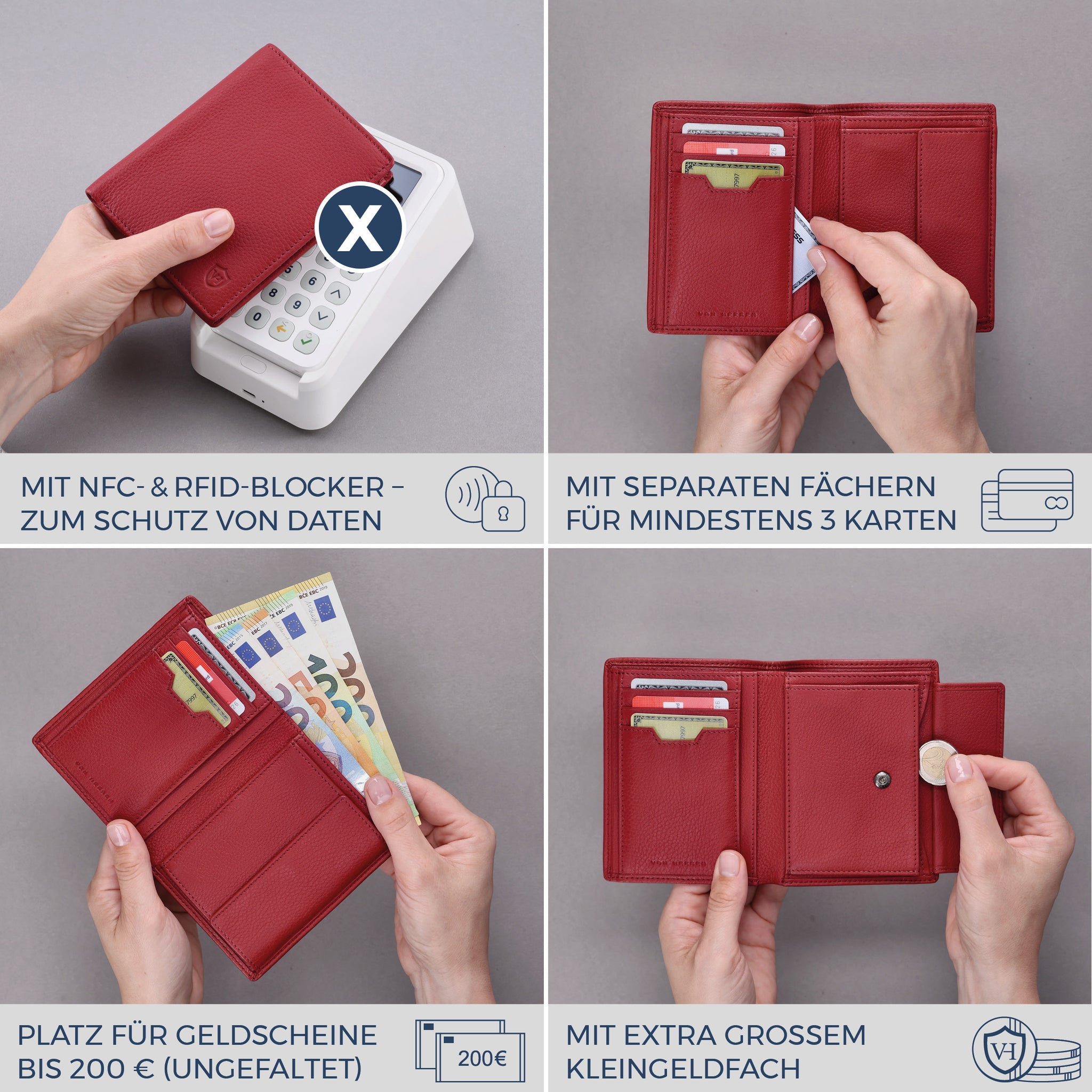 Geldbörse mit RFID-Schutz & 8 Kartenfächer (Genarbt)