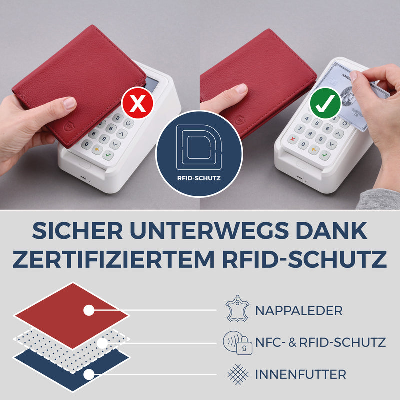 Geldbörse mit RFID-Schutz & 8 Kartenfächer (Genarbt)
