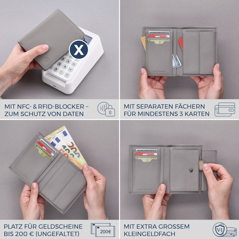 Geldbörse mit RFID-Schutz & 8 Kartenfächer (Genarbt)