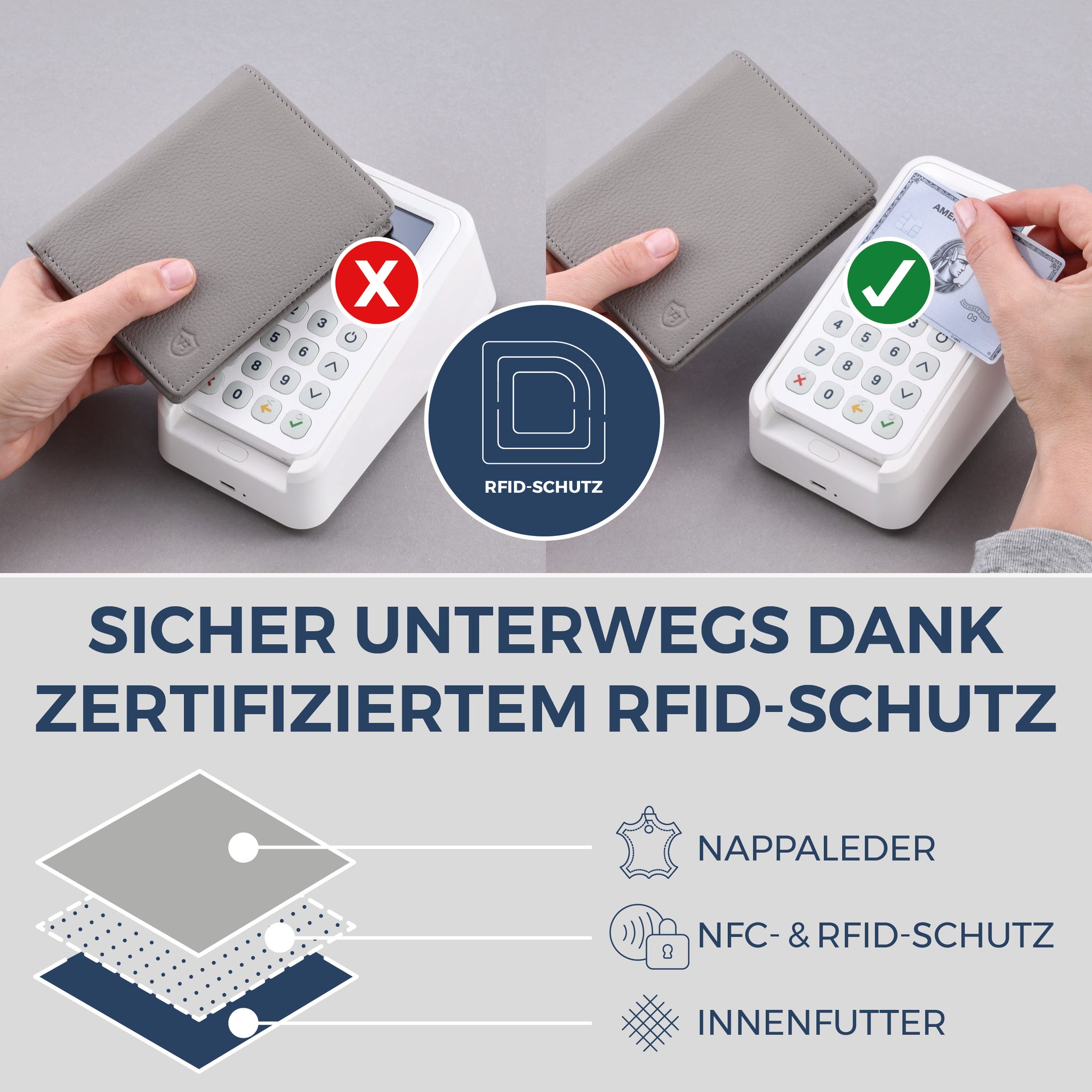 Geldbörse mit RFID-Schutz & 8 Kartenfächer (Genarbt)