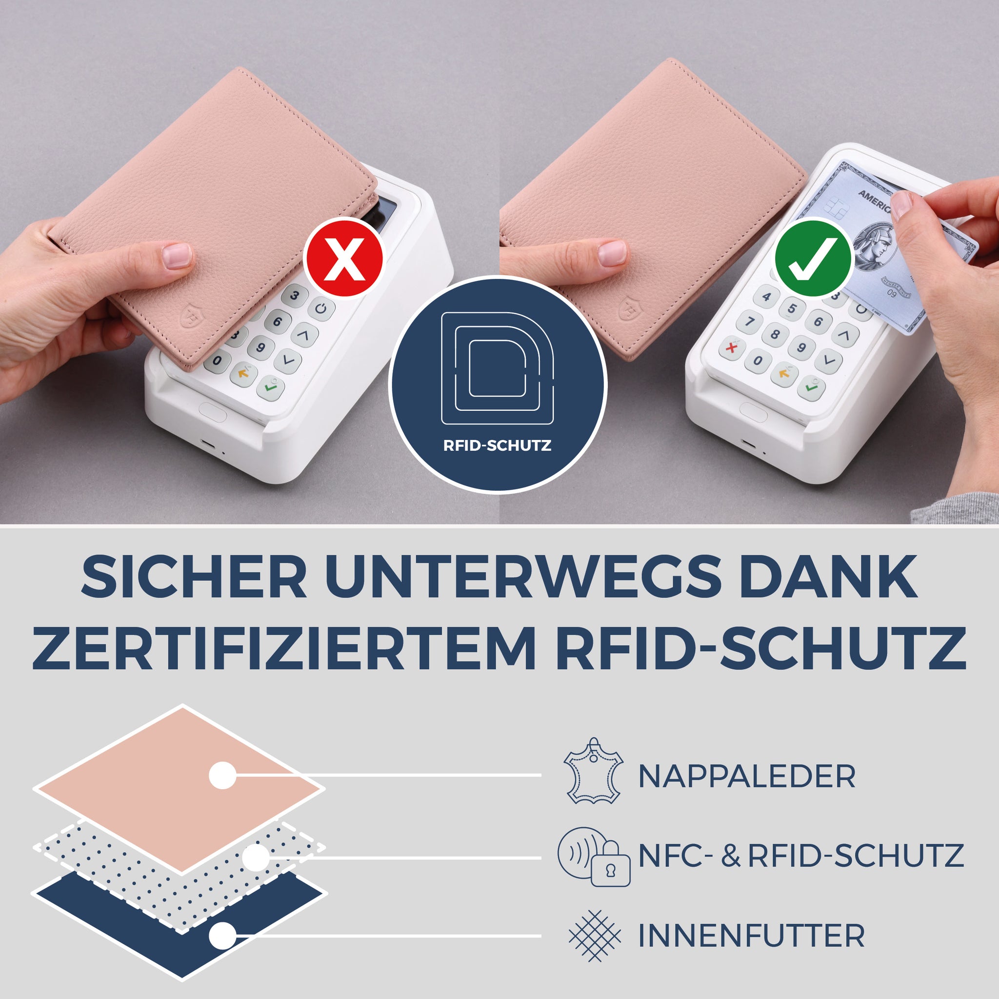 Geldbörse mit RFID-Schutz & 8 Kartenfächer (Genarbt)