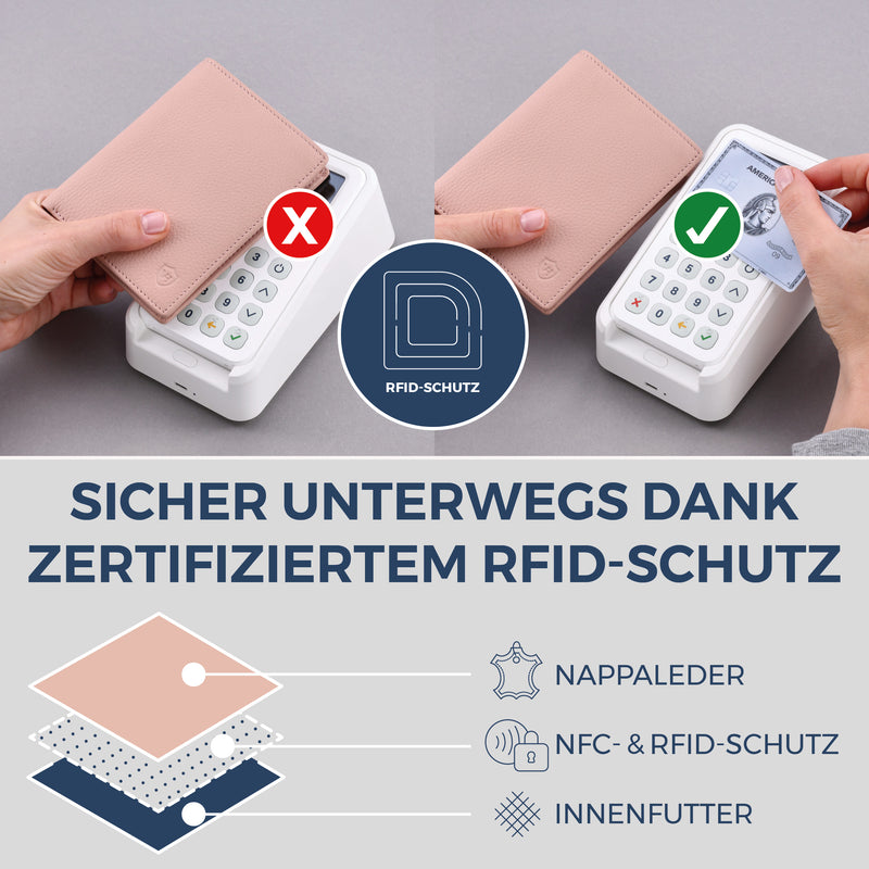 Geldbörse mit RFID-Schutz & 8 Kartenfächer (Genarbt)