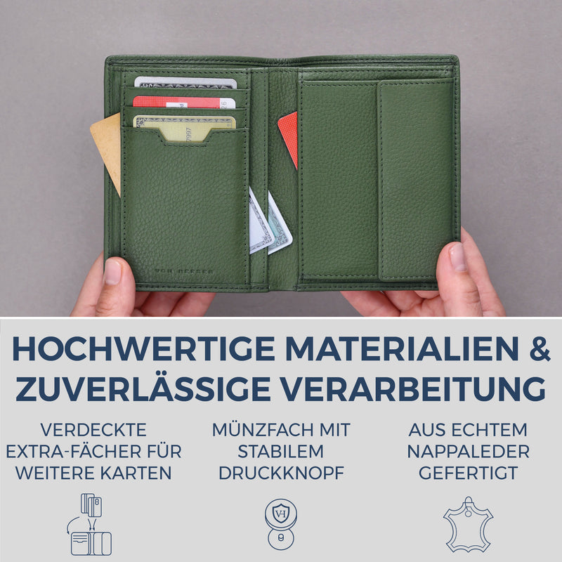 Geldbörse mit RFID-Schutz & 8 Kartenfächer (Genarbt)