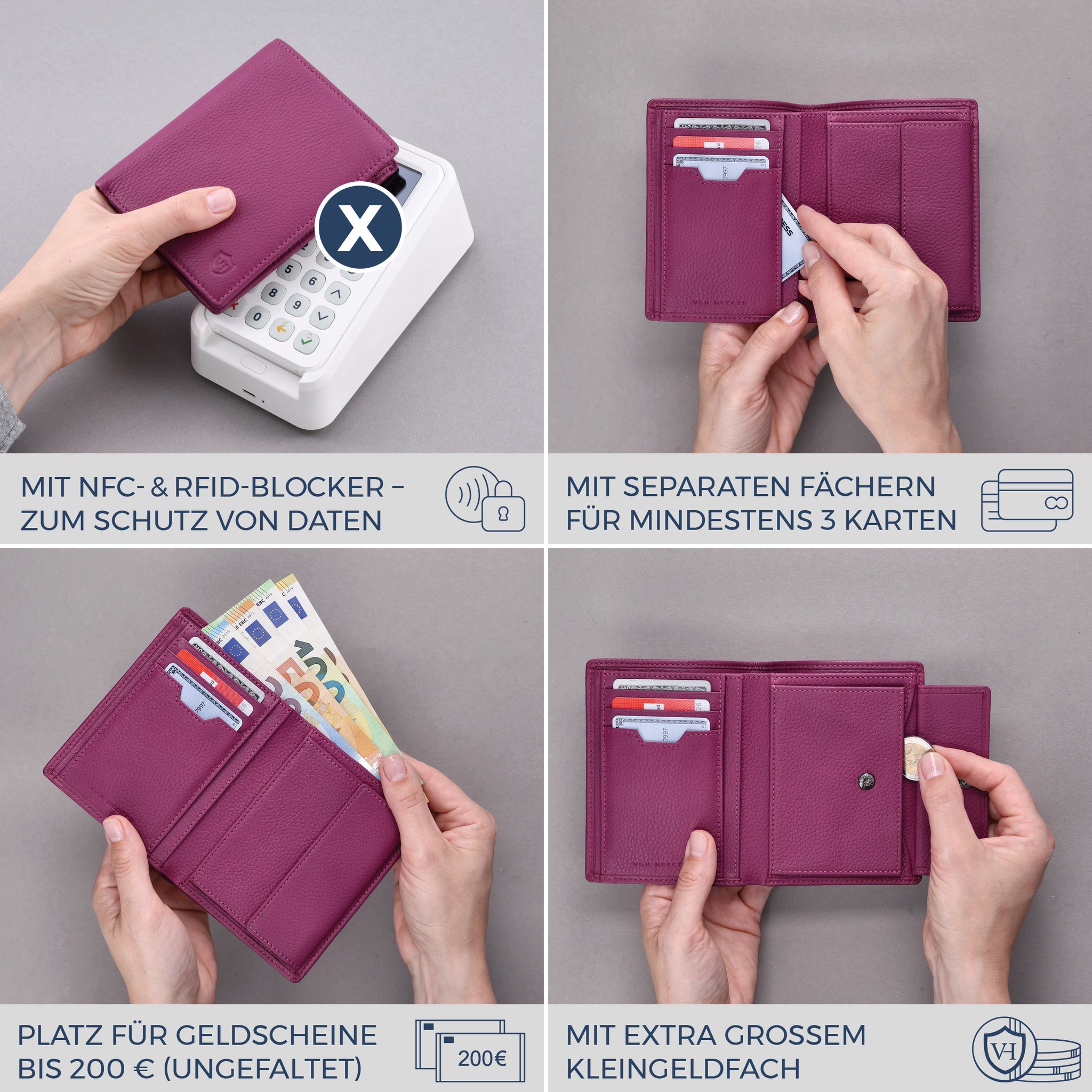 Geldbörse mit RFID-Schutz & 8 Kartenfächer (Genarbt)
