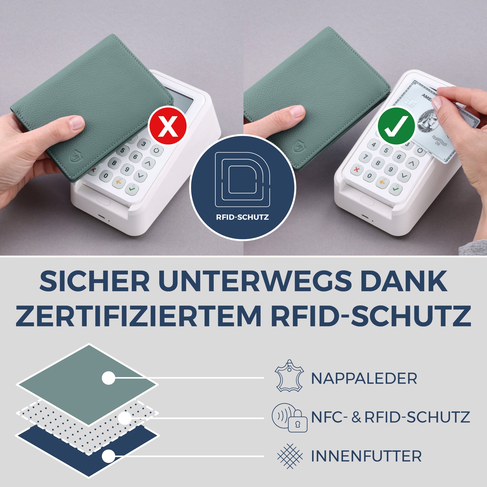 Geldbörse mit RFID-Schutz & 8 Kartenfächer (Genarbt)