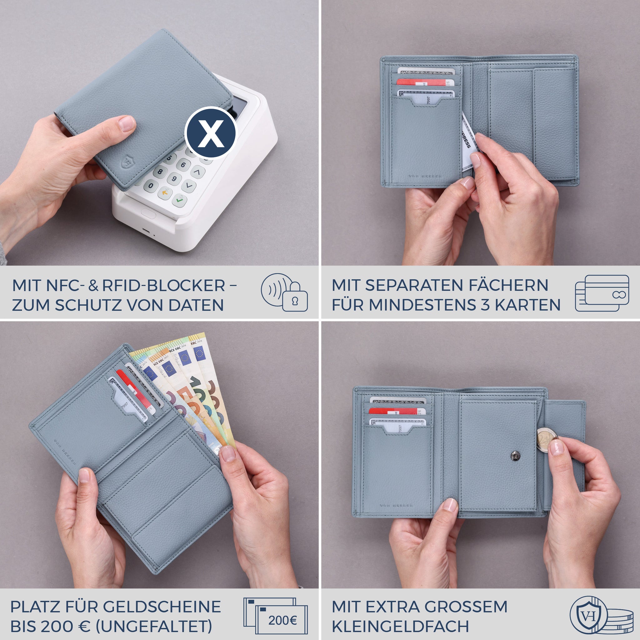 Geldbörse mit RFID-Schutz & 8 Kartenfächer (Genarbt)