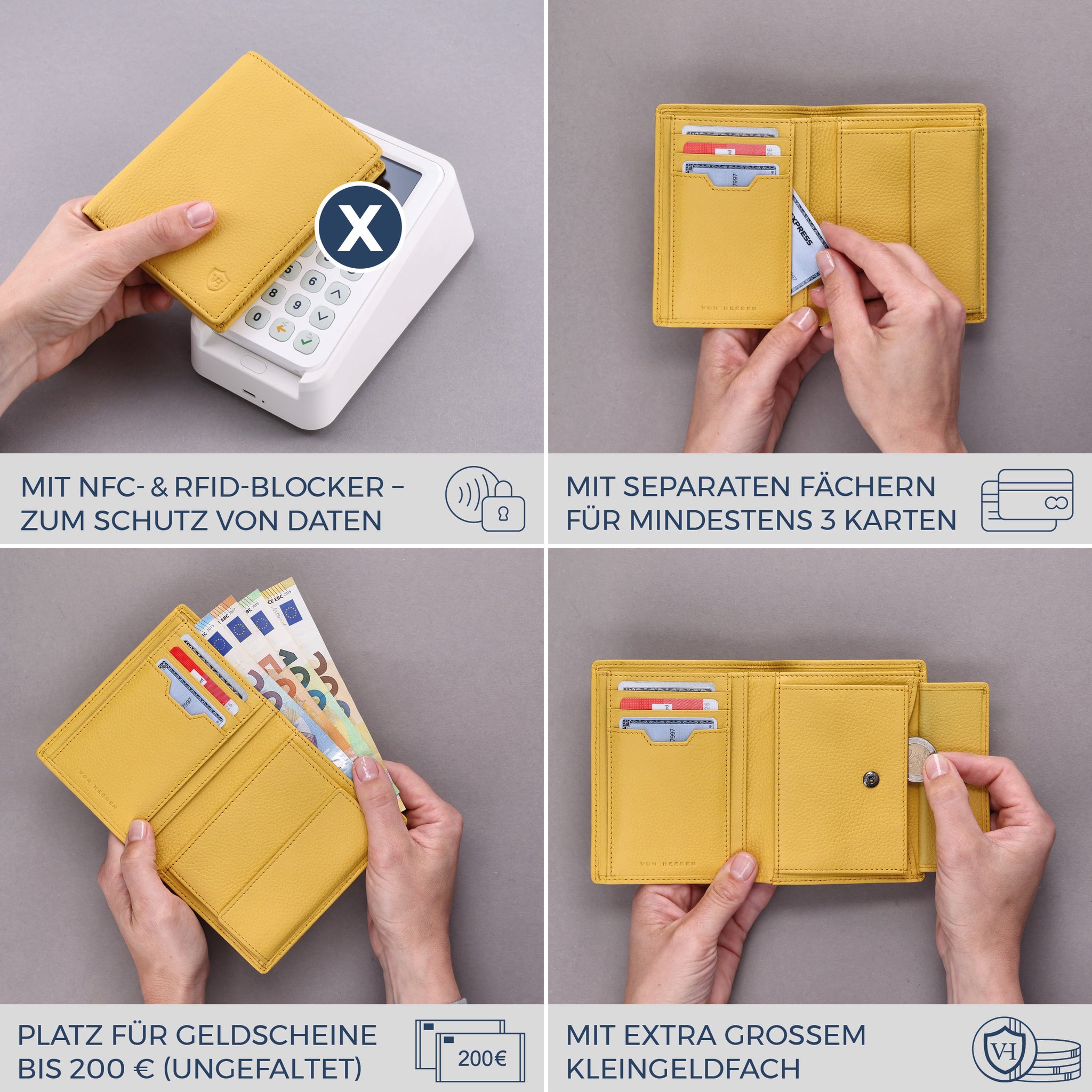 Geldbörse mit RFID-Schutz & 8 Kartenfächer (Genarbt)