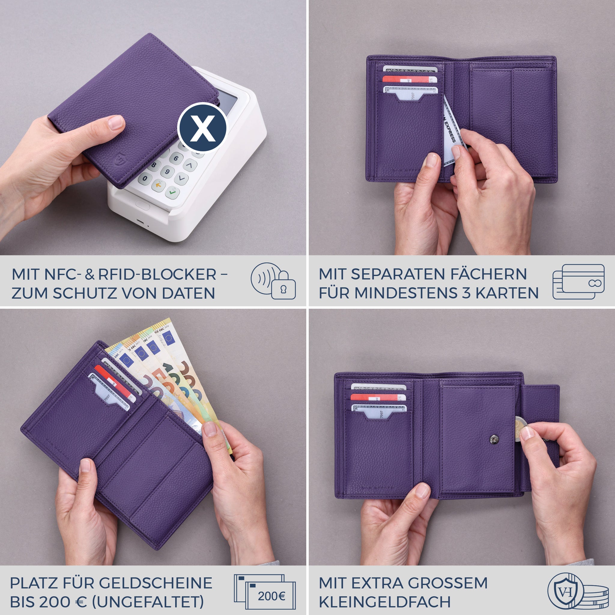 Geldbörse mit RFID-Schutz & 8 Kartenfächer (Genarbt)