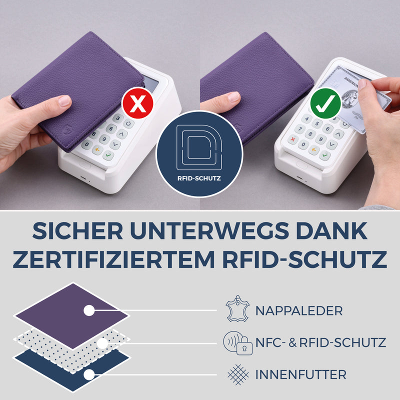 Geldbörse mit RFID-Schutz & 8 Kartenfächer (Genarbt)