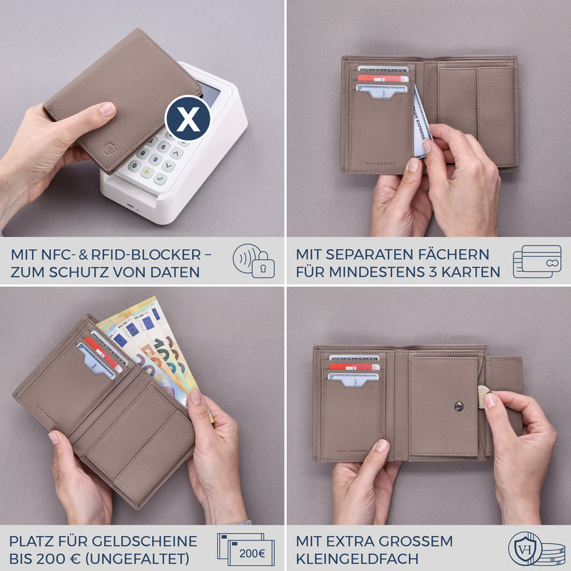 Geldbörse mit RFID-Schutz & 8 Kartenfächer (Genarbt)