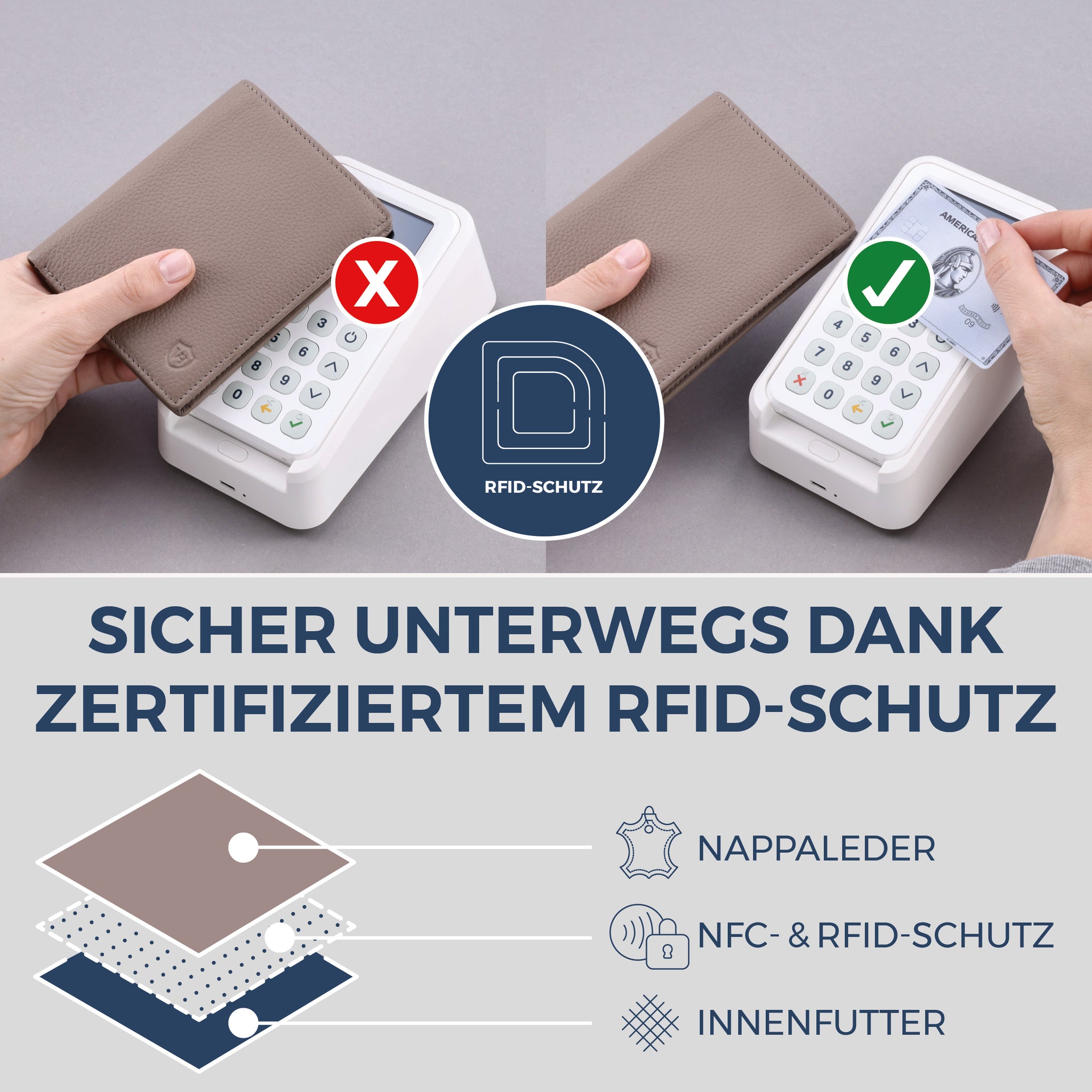Geldbörse mit RFID-Schutz & 8 Kartenfächer (Genarbt)