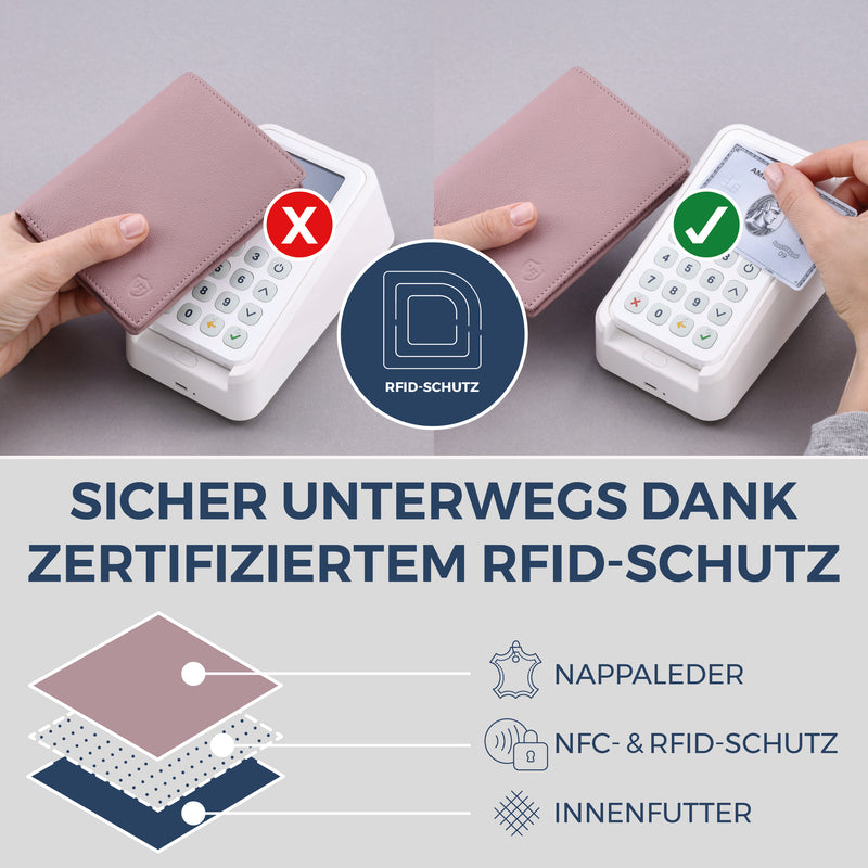 Geldbörse mit RFID-Schutz & 8 Kartenfächer (Genarbt)