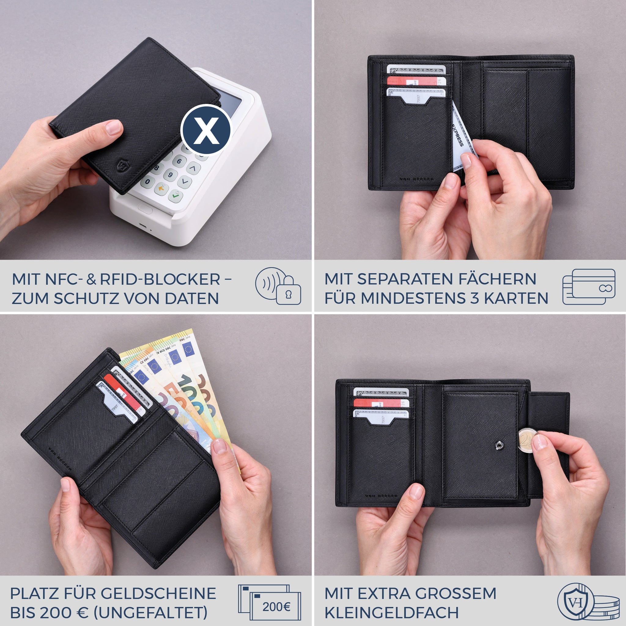 Geldbörse mit RFID-Schutz & 8 Kartenfächer (Saffiano)