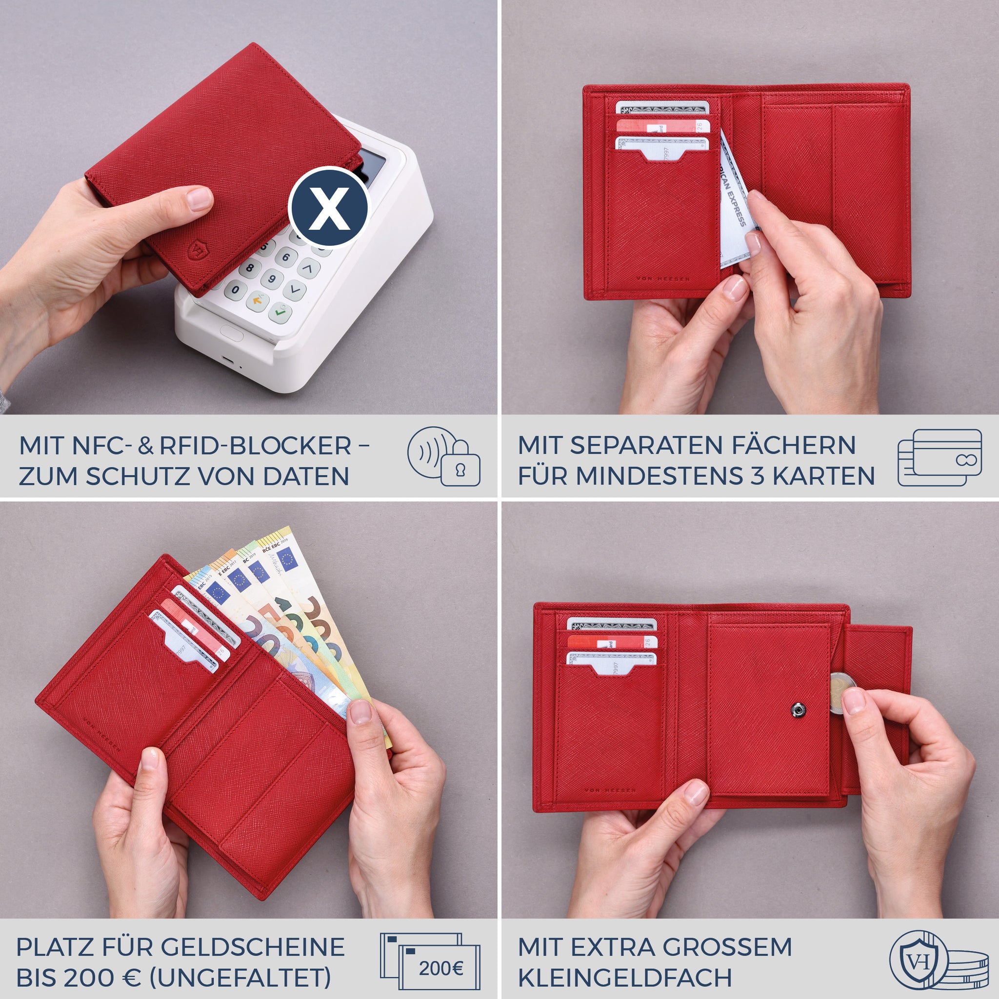 Geldbörse mit RFID-Schutz & 8 Kartenfächer (Saffiano)