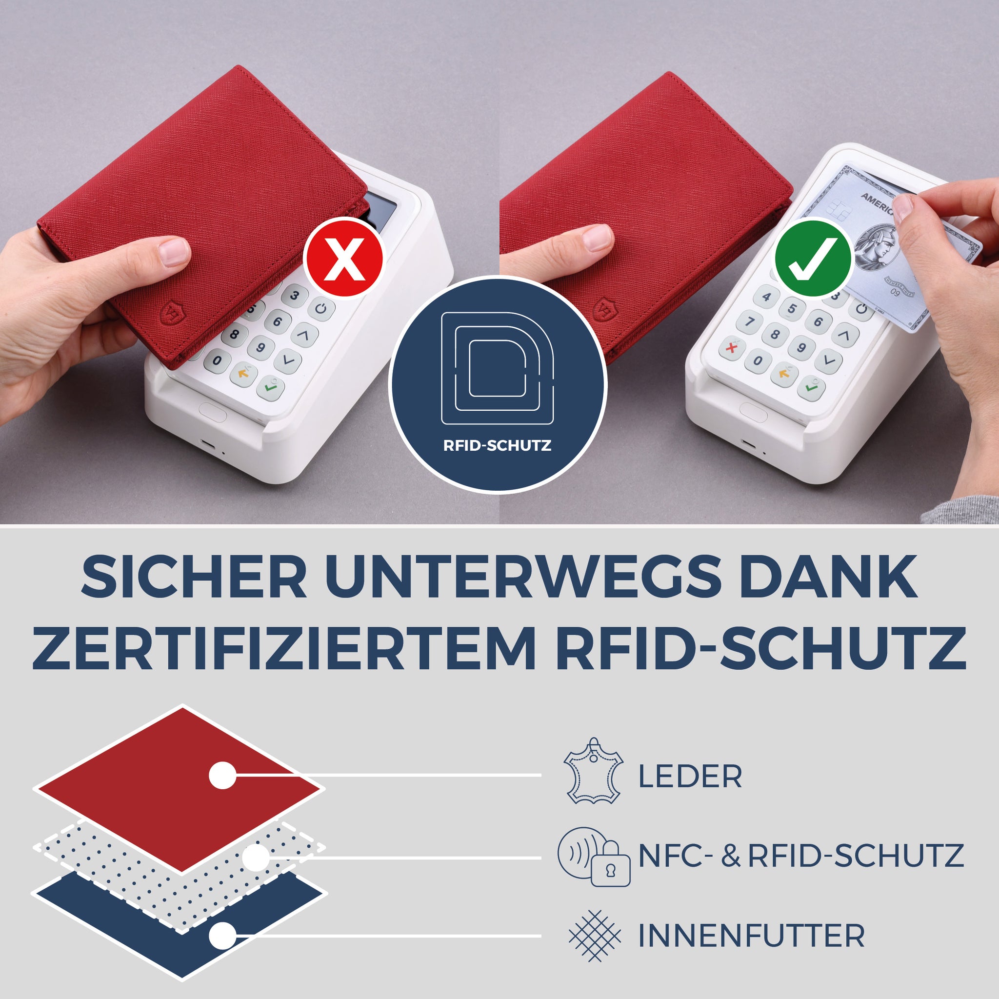 Geldbörse mit RFID-Schutz & 8 Kartenfächer (Saffiano)