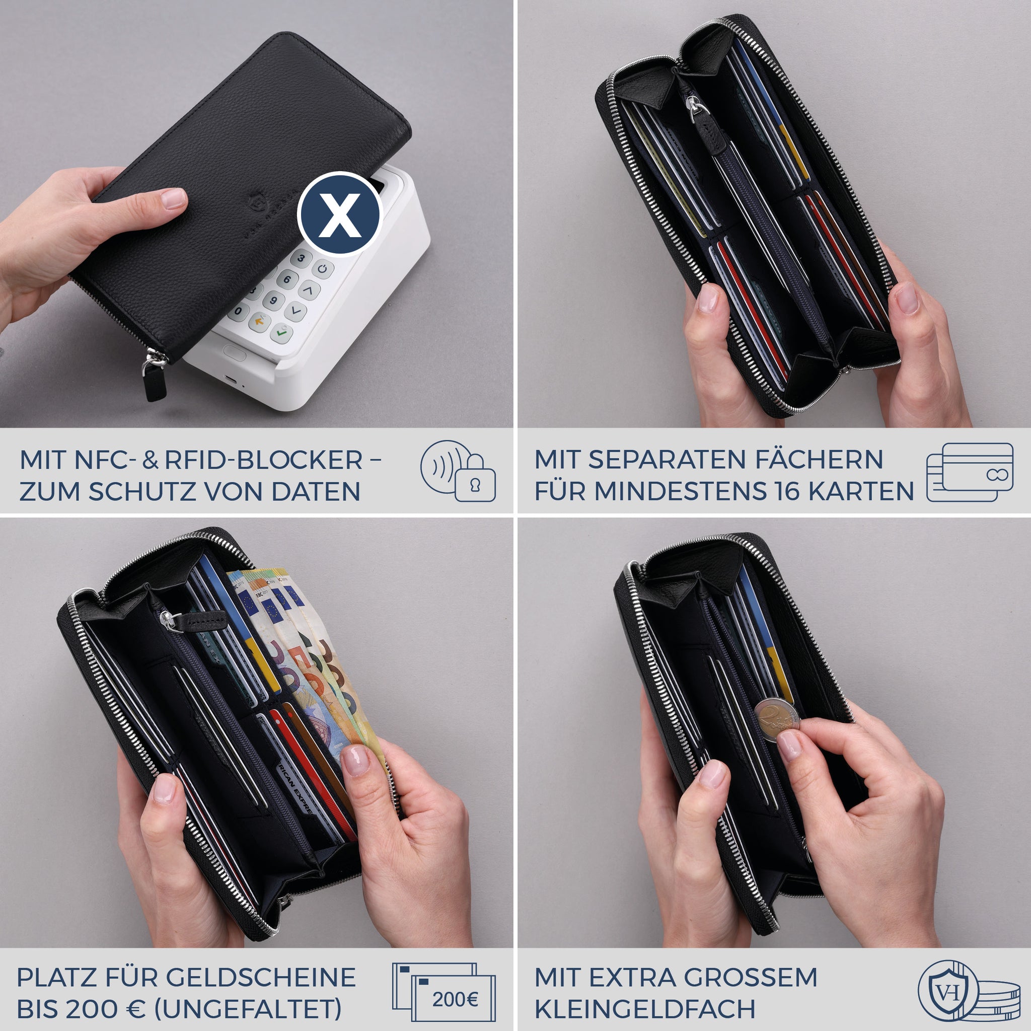 Geldbörse mit RFID-Schutz & 1 Hauptfach (Genarbt)