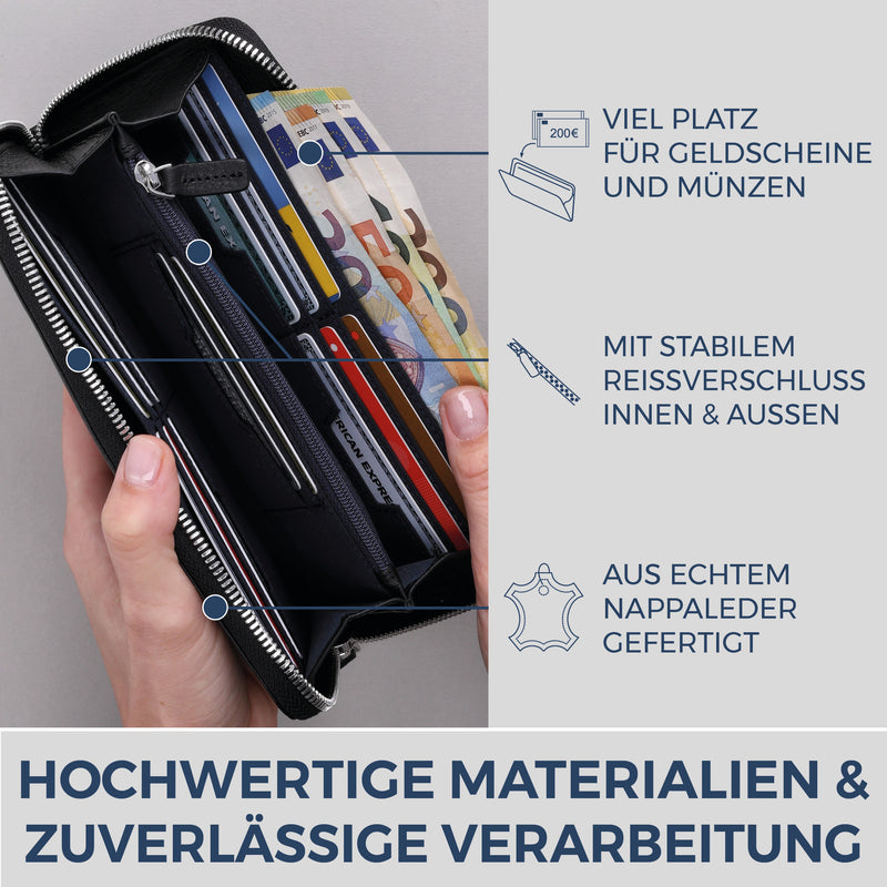 Geldbörse mit RFID-Schutz & 1 Hauptfach (Genarbt)