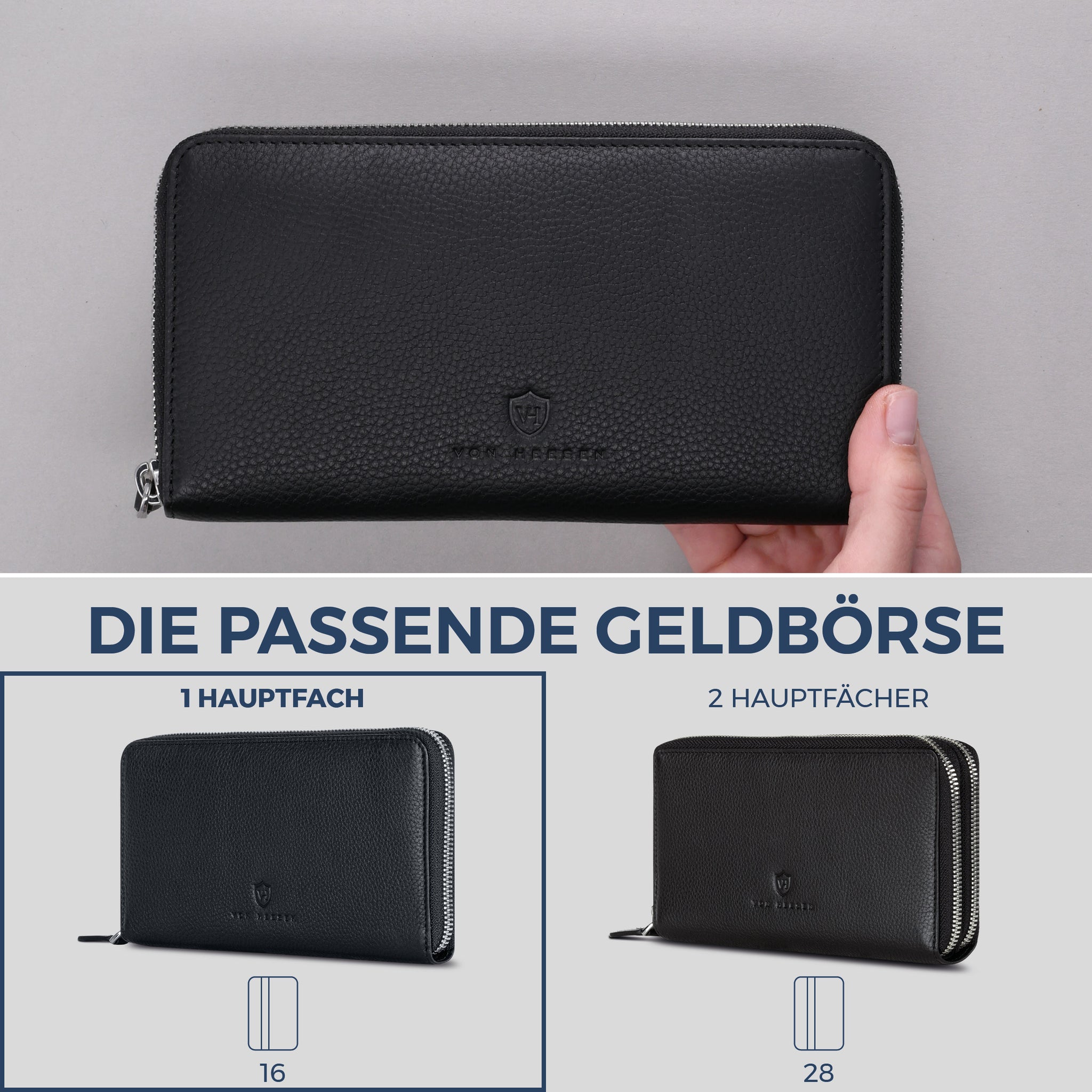 Geldbörse mit RFID-Schutz & 1 Hauptfach (Genarbt)