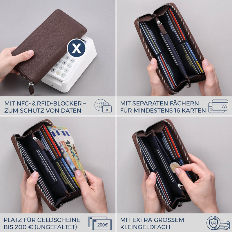 Geldbörse mit RFID-Schutz & 1 Hauptfach (Genarbt)