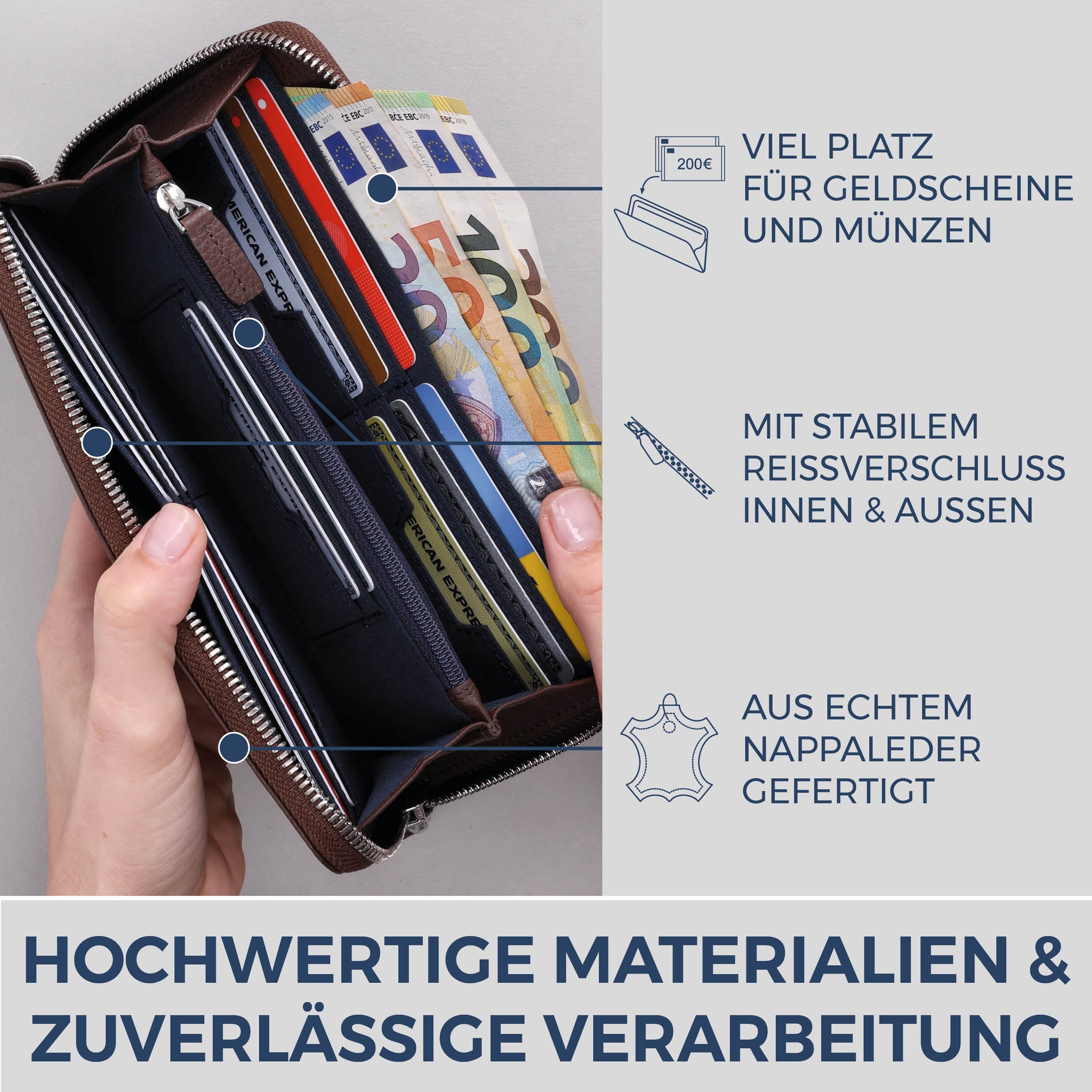 Geldbörse mit RFID-Schutz & 1 Hauptfach (Genarbt)