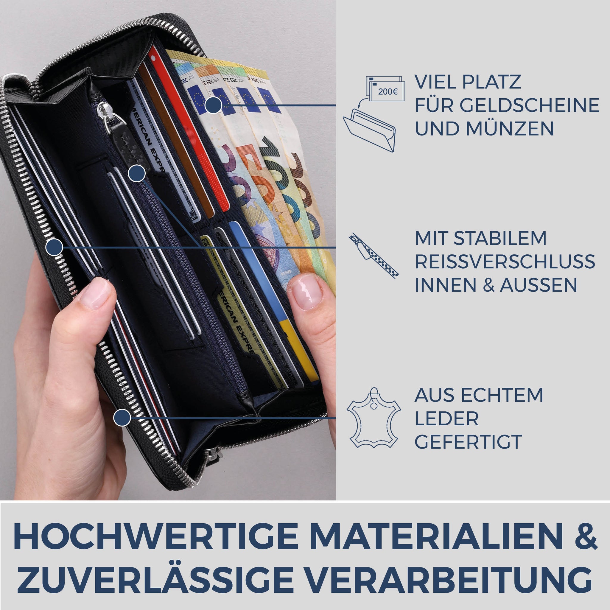 Geldbörse mit RFID-Schutz & 1 Hauptfach (Carbon)