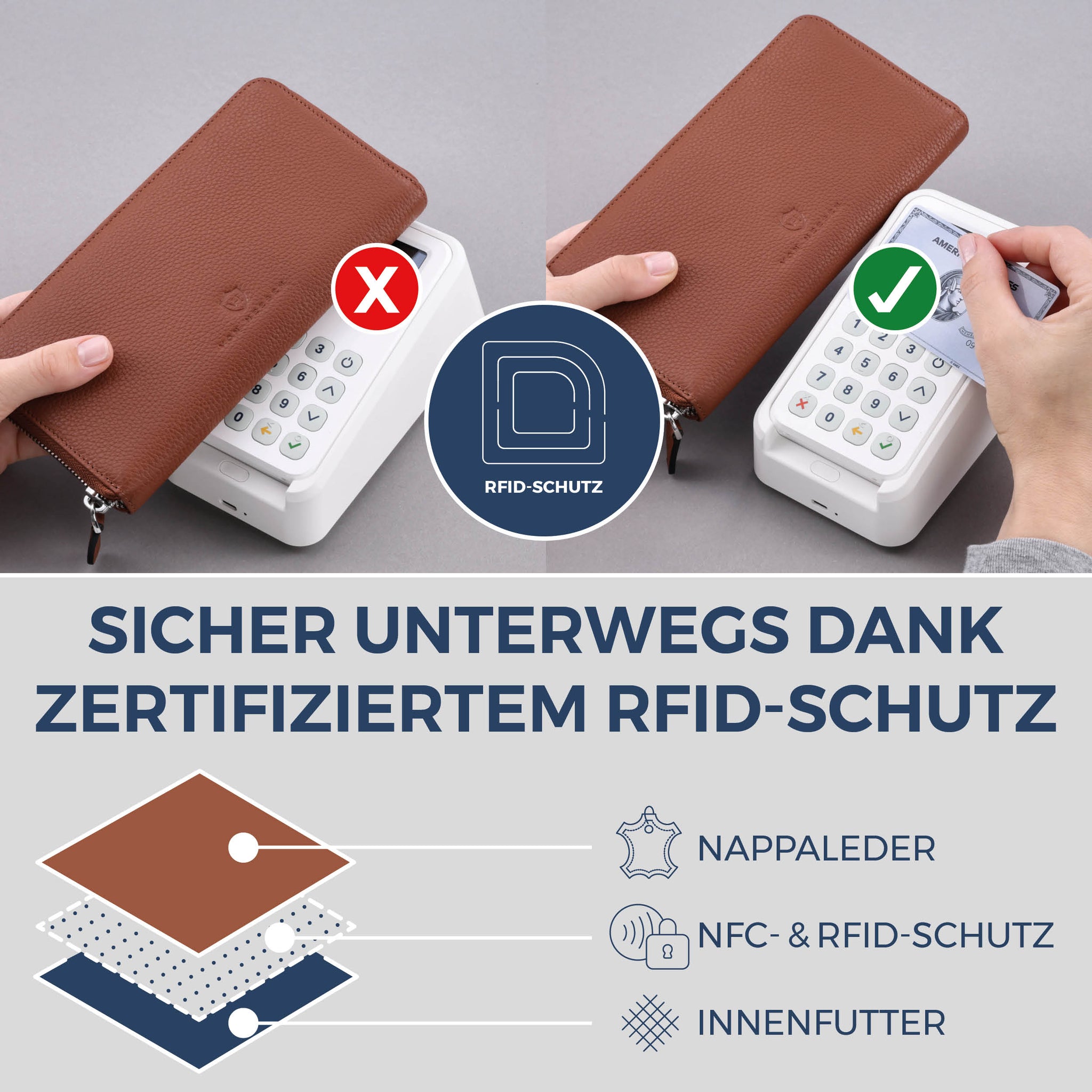 Geldbörse mit RFID-Schutz & 1 Hauptfach (Genarbt)