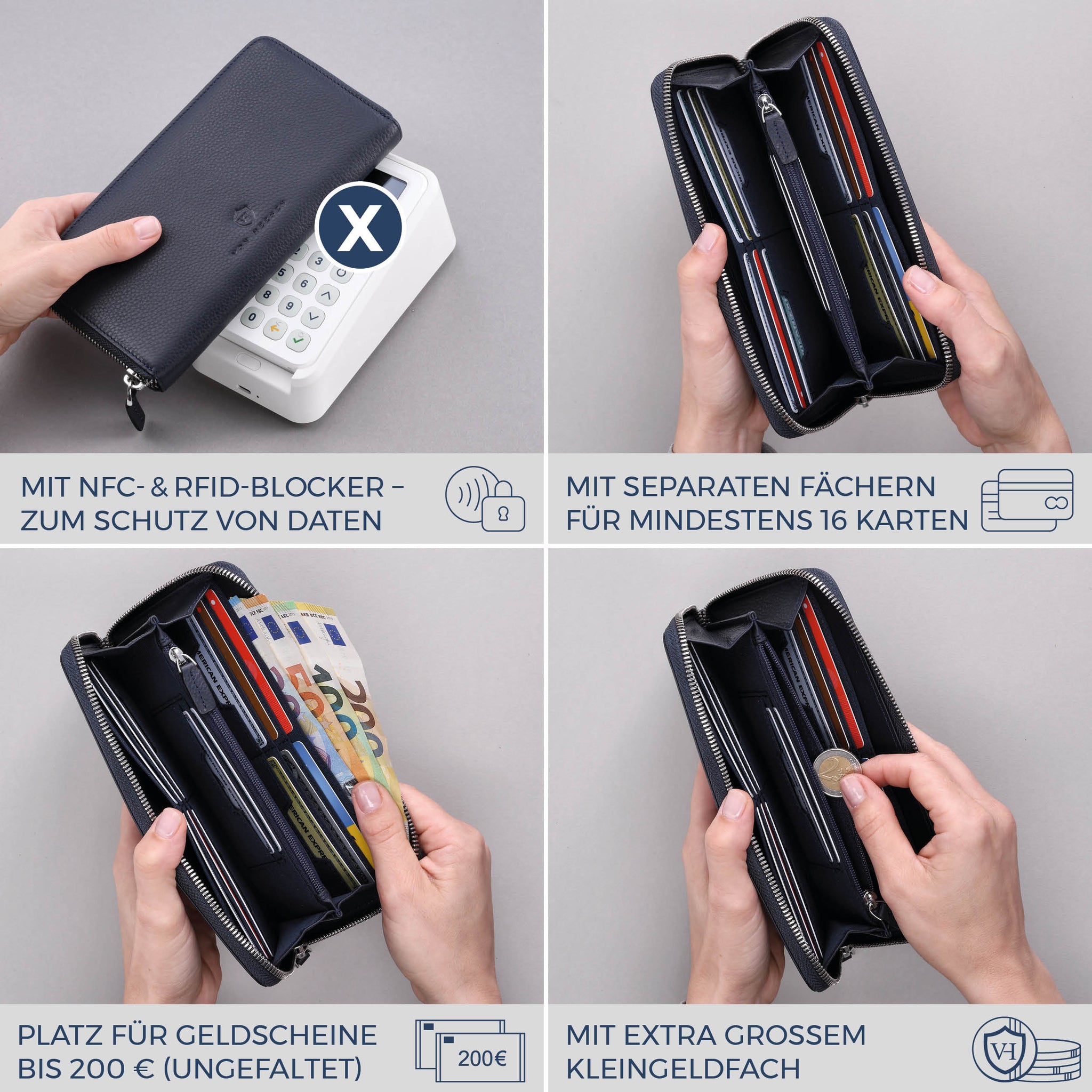 Geldbörse mit RFID-Schutz & 1 Hauptfach (Genarbt)