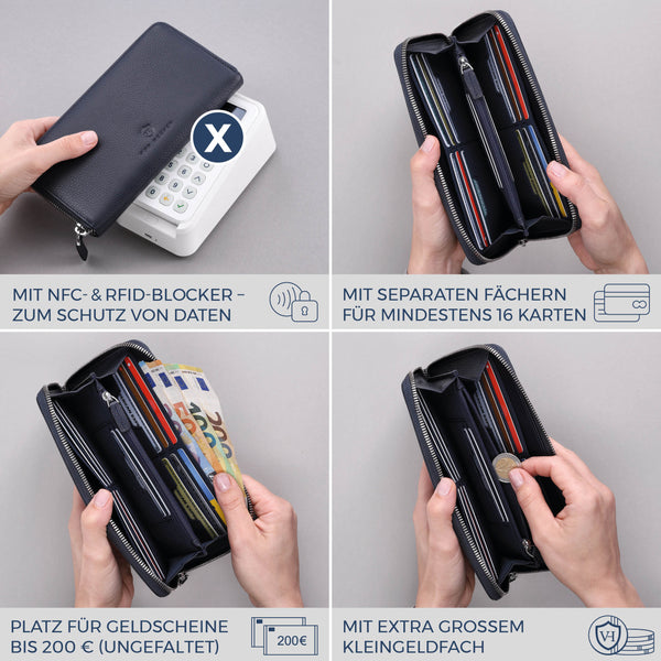 Geldbörse mit RFID-Schutz & 1 Hauptfach (Genarbt)