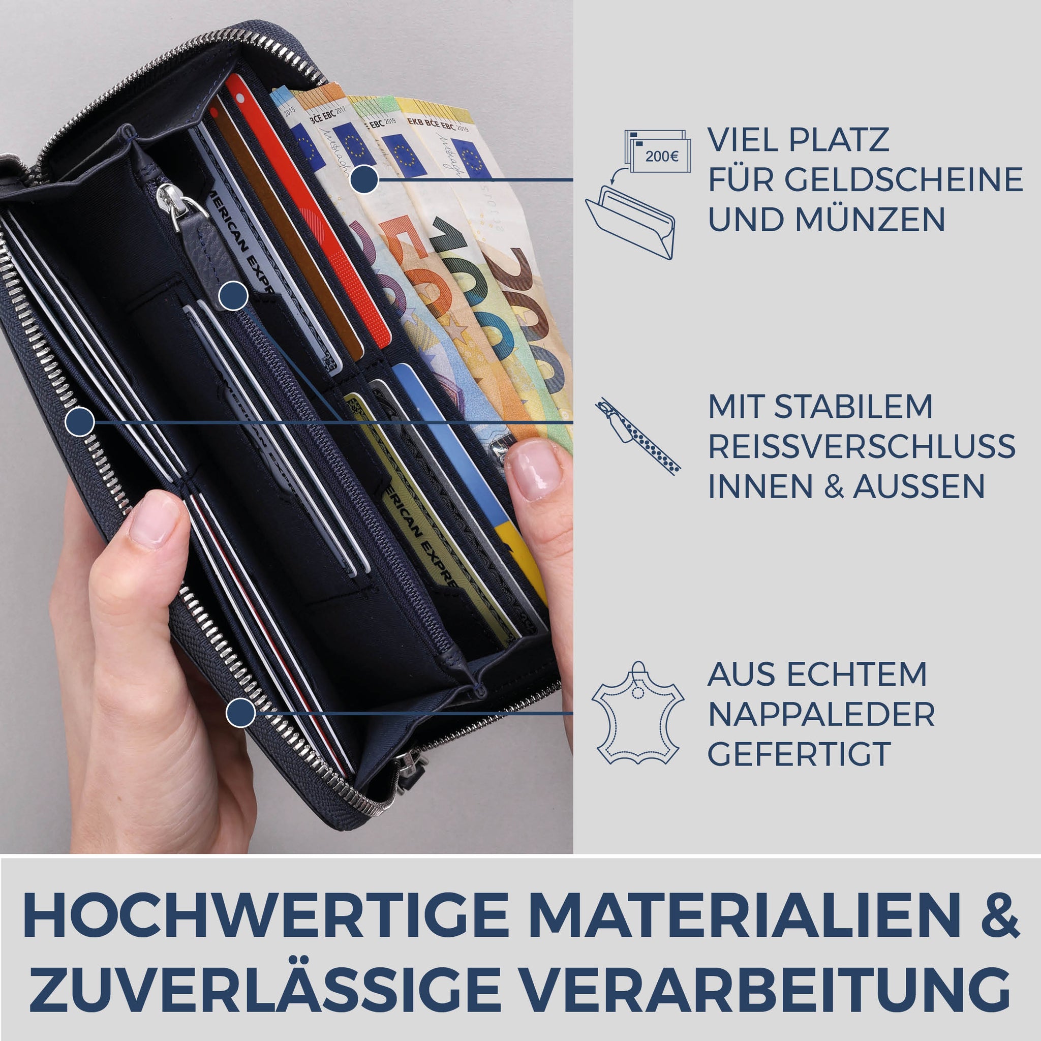 Geldbörse mit RFID-Schutz & 1 Hauptfach (Genarbt)