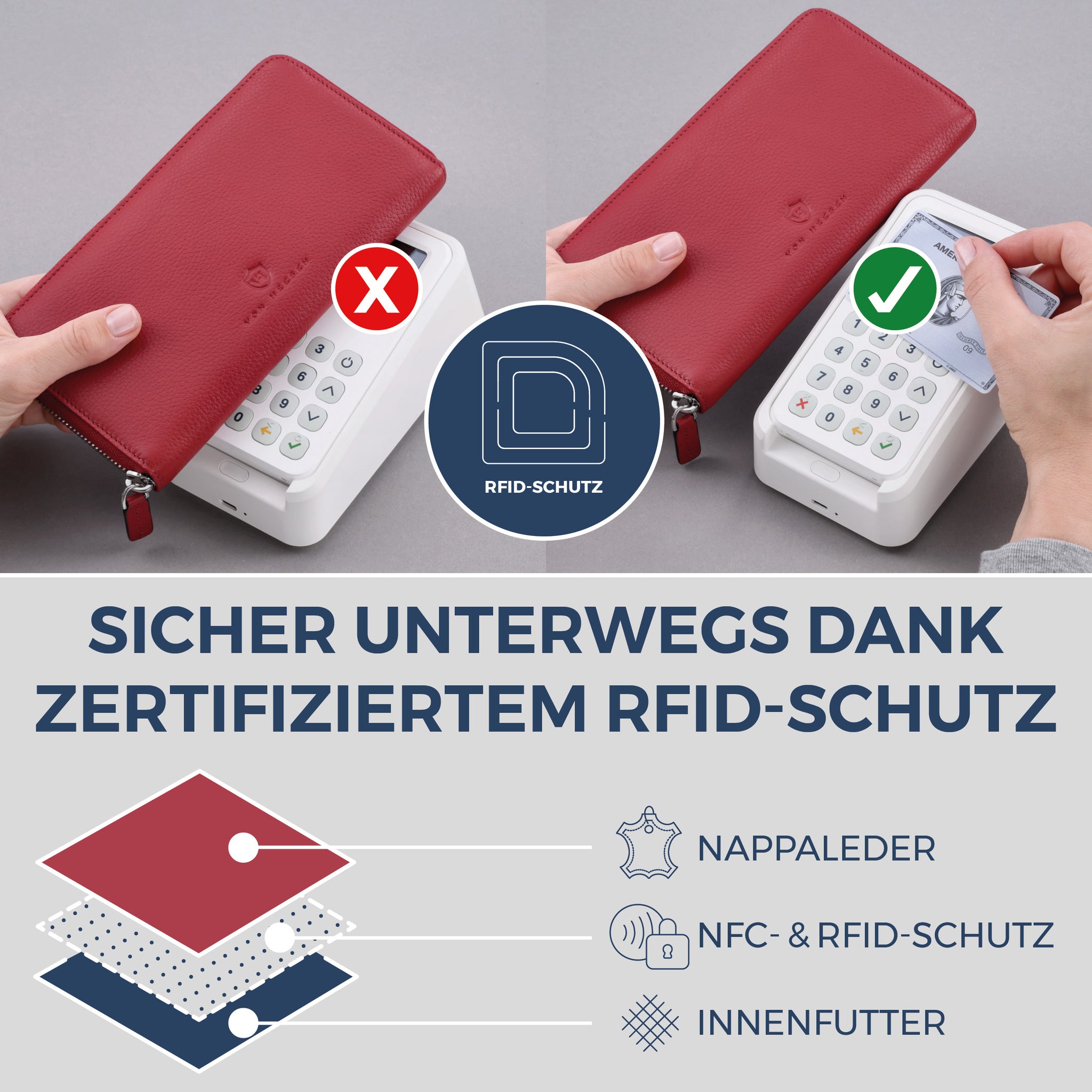 Geldbörse mit RFID-Schutz & 1 Hauptfach (Genarbt)