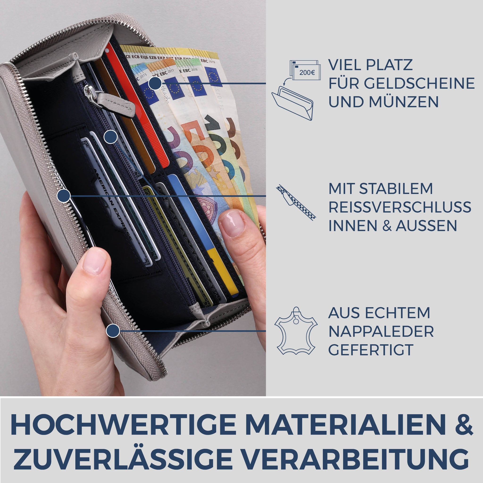 Geldbörse mit RFID-Schutz & 1 Hauptfach (Genarbt)