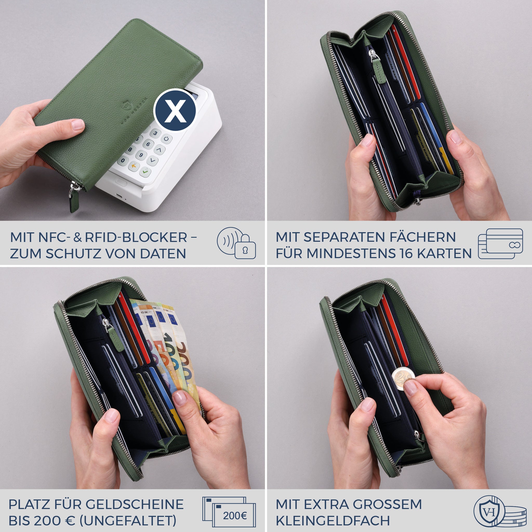 Geldbörse mit RFID-Schutz & 1 Hauptfach (Genarbt)