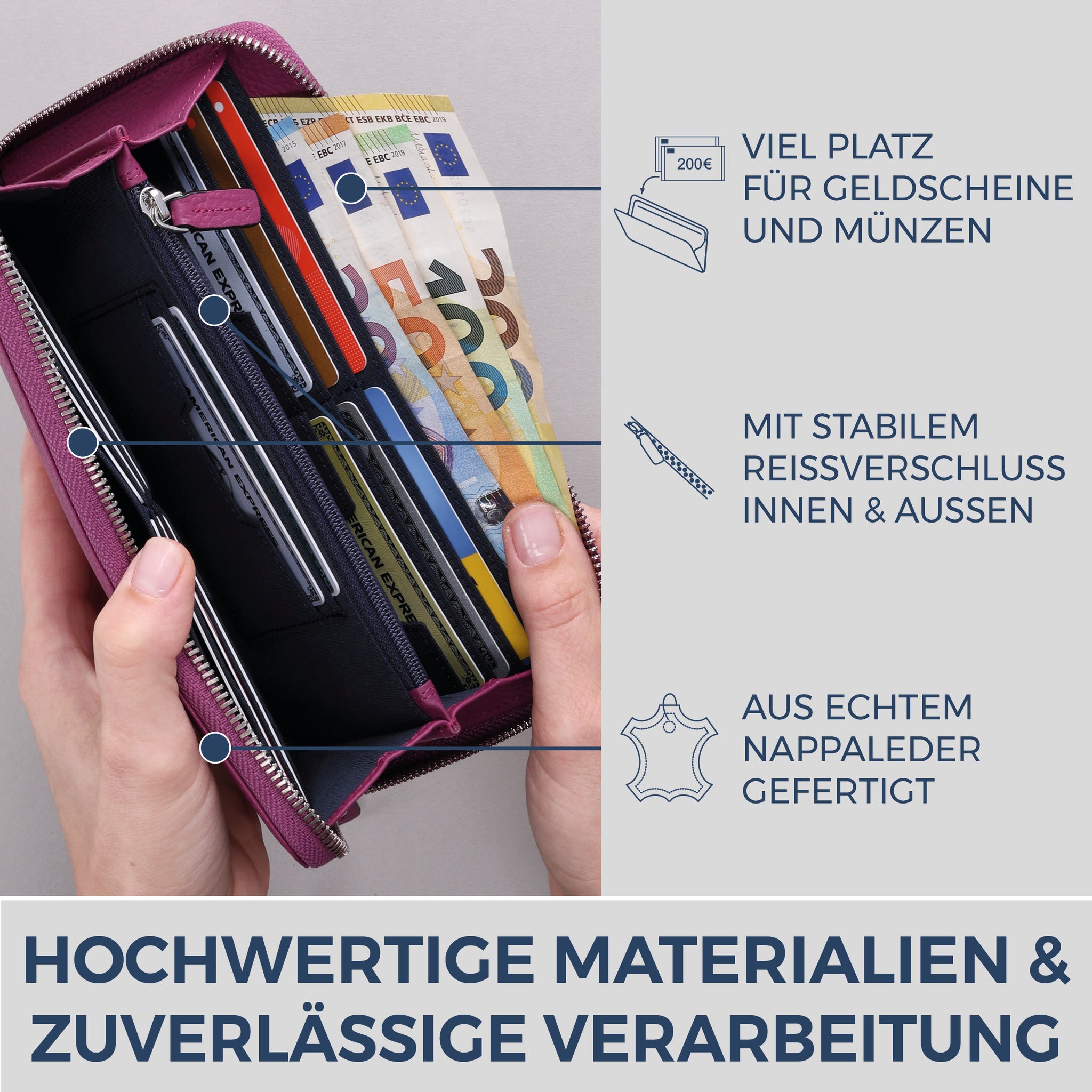 Geldbörse mit RFID-Schutz & 1 Hauptfach (Genarbt)