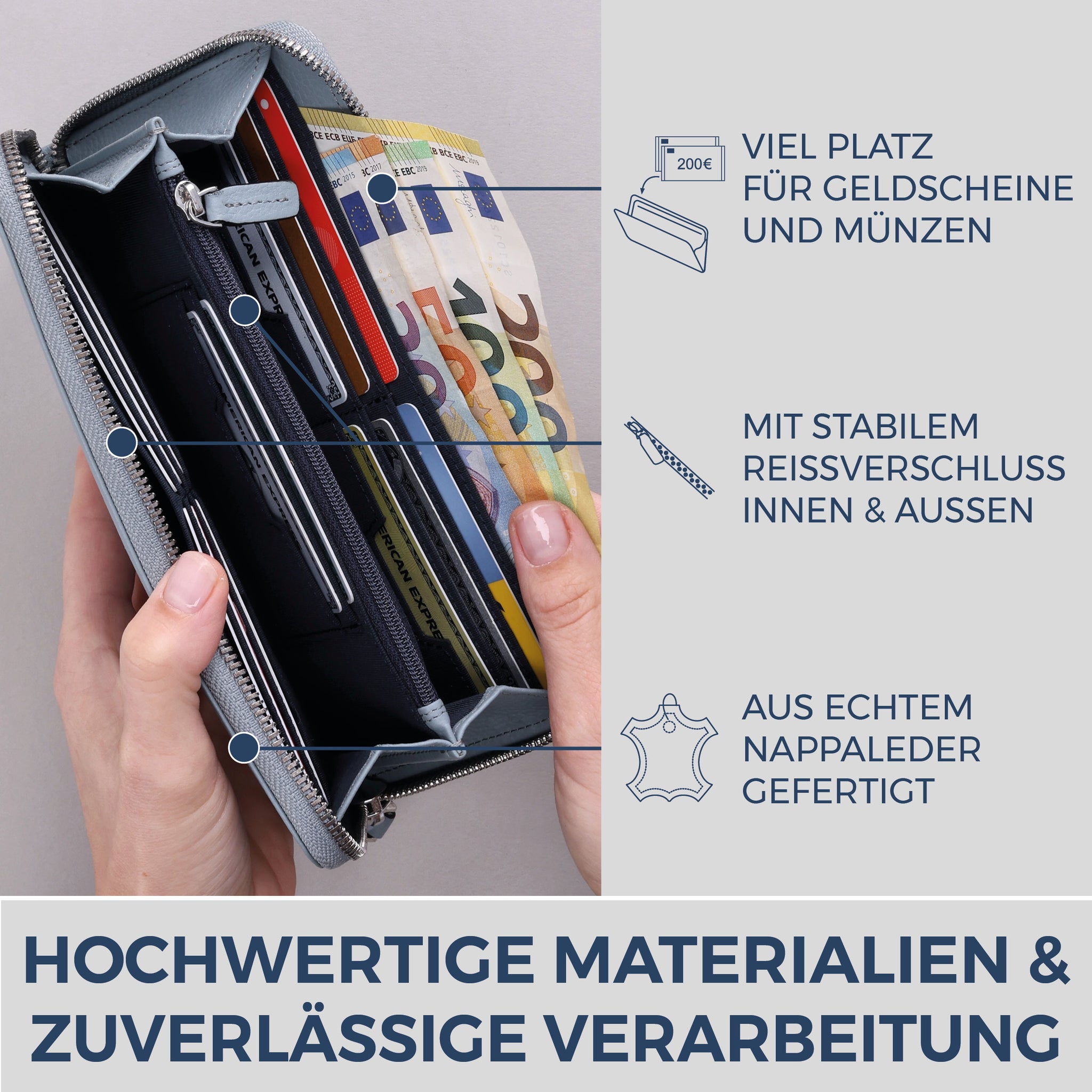Geldbörse mit RFID-Schutz & 1 Hauptfach (Genarbt)
