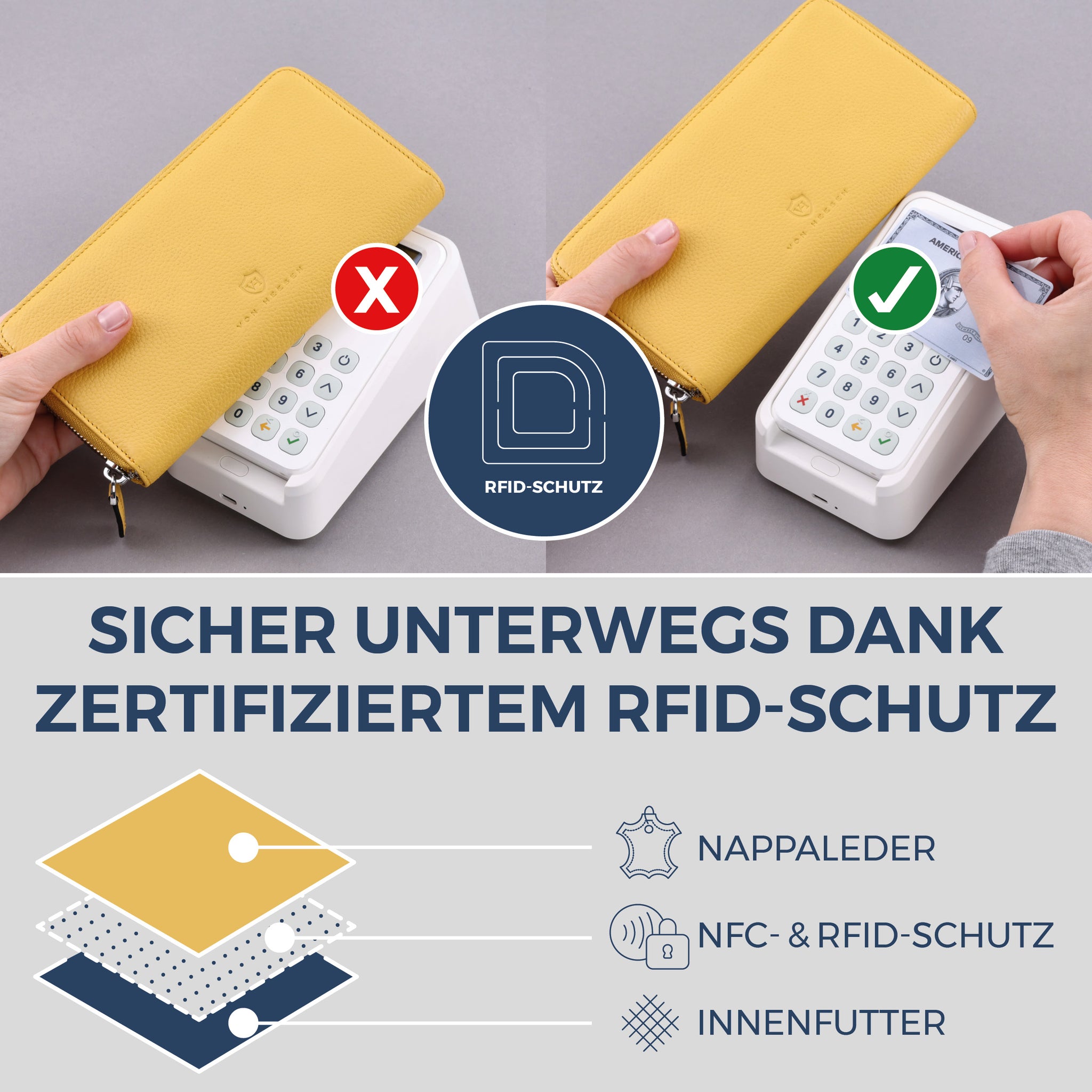 Geldbörse mit RFID-Schutz & 1 Hauptfach (Genarbt)