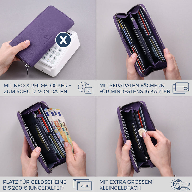 Geldbörse mit RFID-Schutz & 1 Hauptfach (Genarbt)