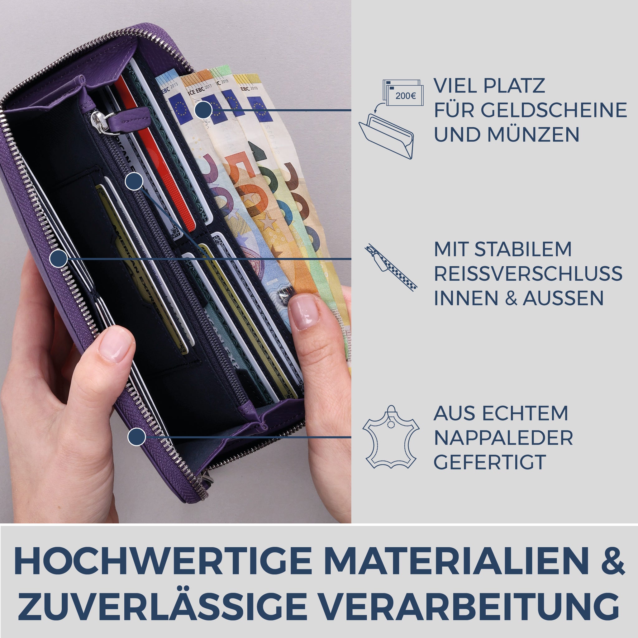 Geldbörse mit RFID-Schutz & 1 Hauptfach (Genarbt)