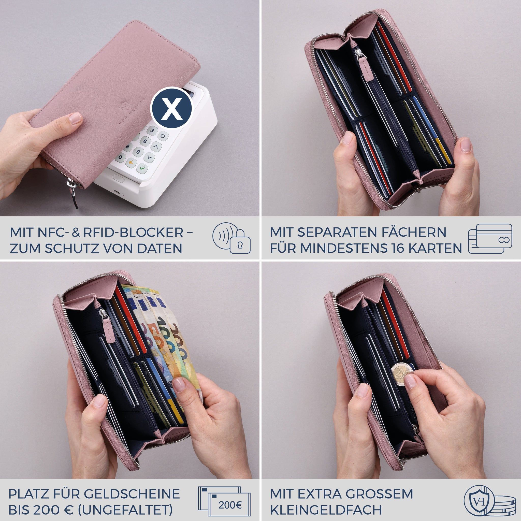 Geldbörse mit RFID-Schutz & 1 Hauptfach (Genarbt)