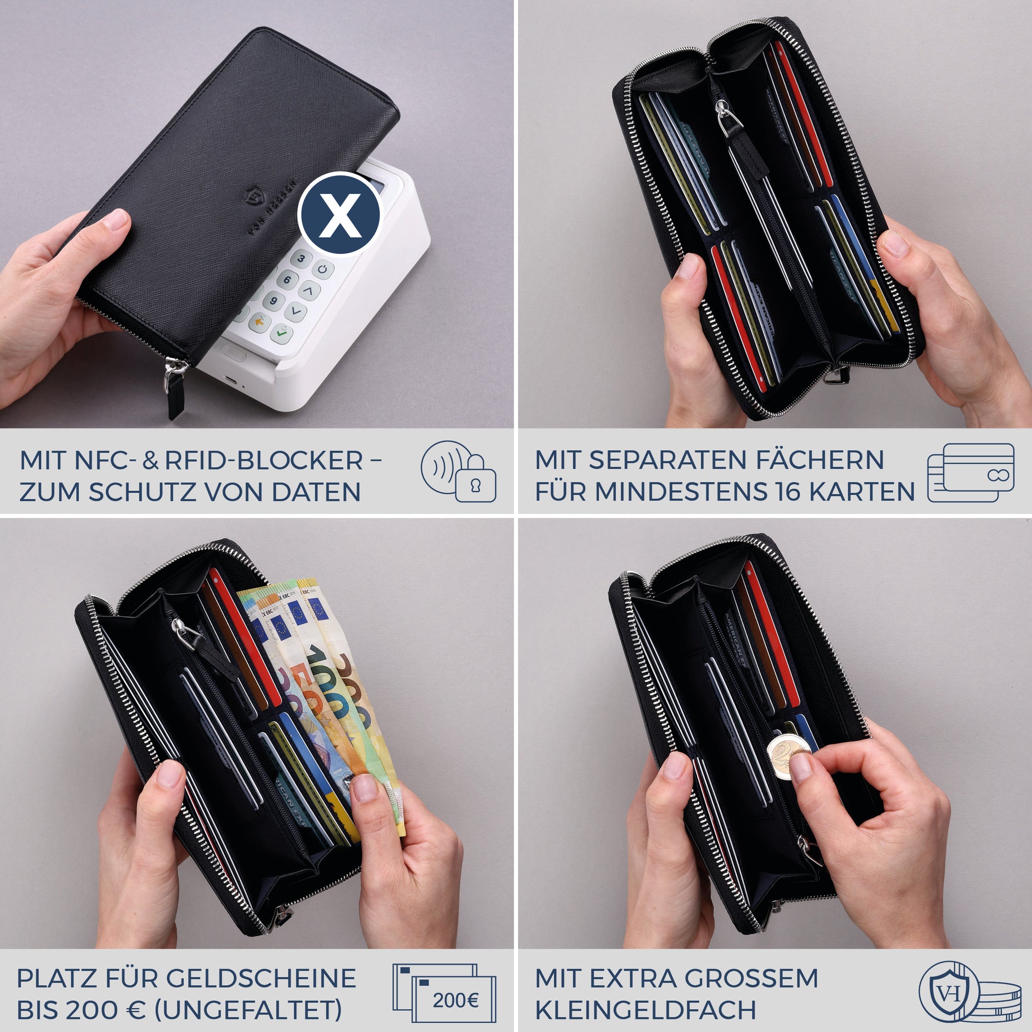 Geldbörse mit RFID-Schutz & 1 Hauptfach (Saffiano)