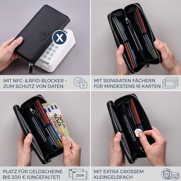 Geldbörse mit RFID-Schutz & 1 Hauptfach (Saffiano)