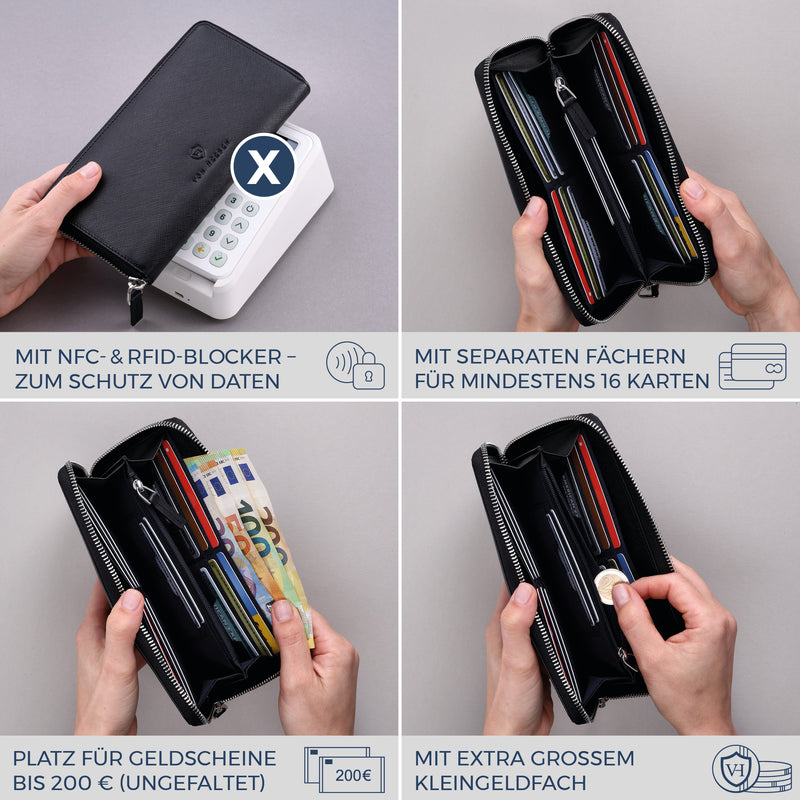 Geldbörse mit RFID-Schutz & 1 Hauptfach (Saffiano)