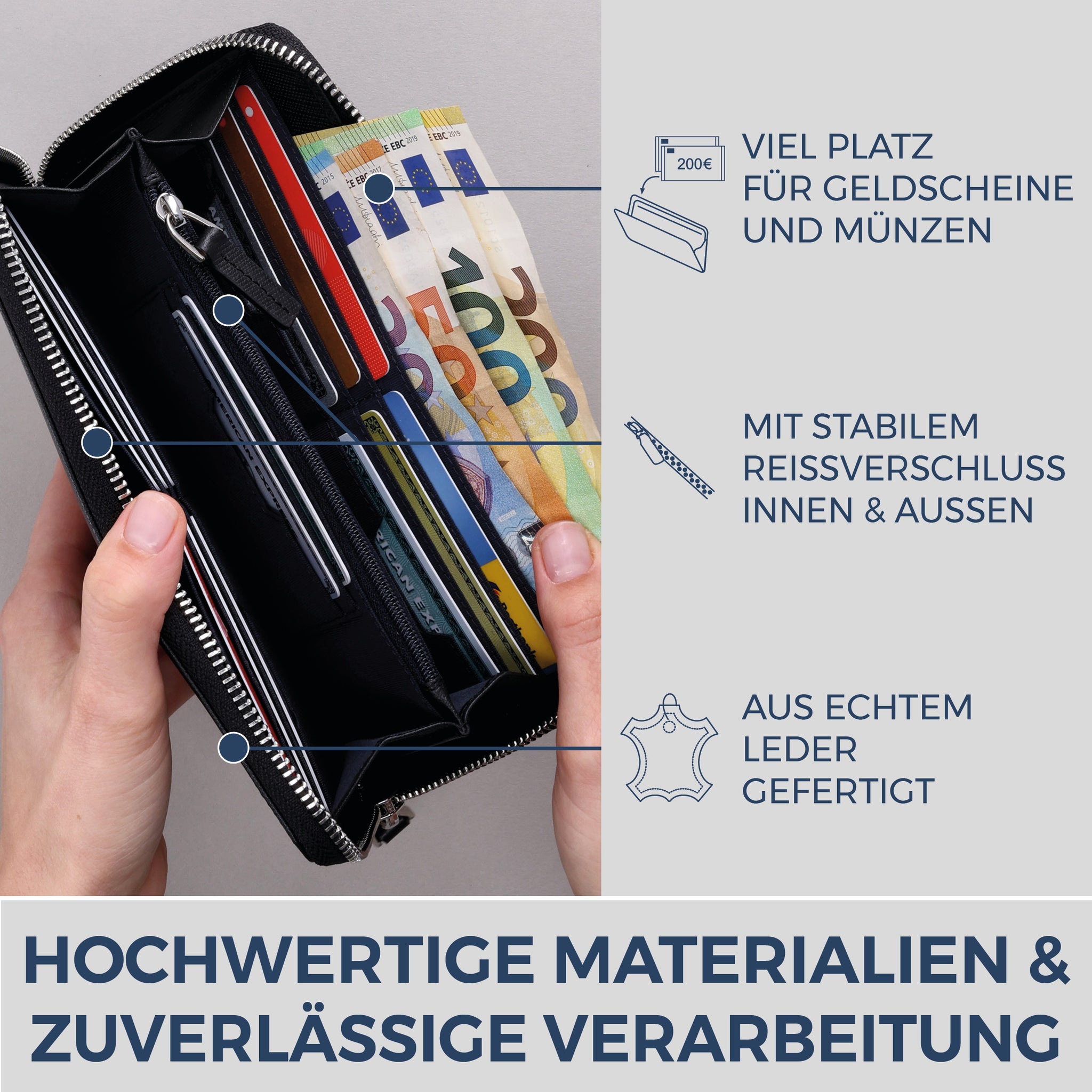 Geldbörse mit RFID-Schutz & 1 Hauptfach (Saffiano)