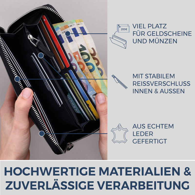 Geldbörse mit RFID-Schutz & 1 Hauptfach (Saffiano)