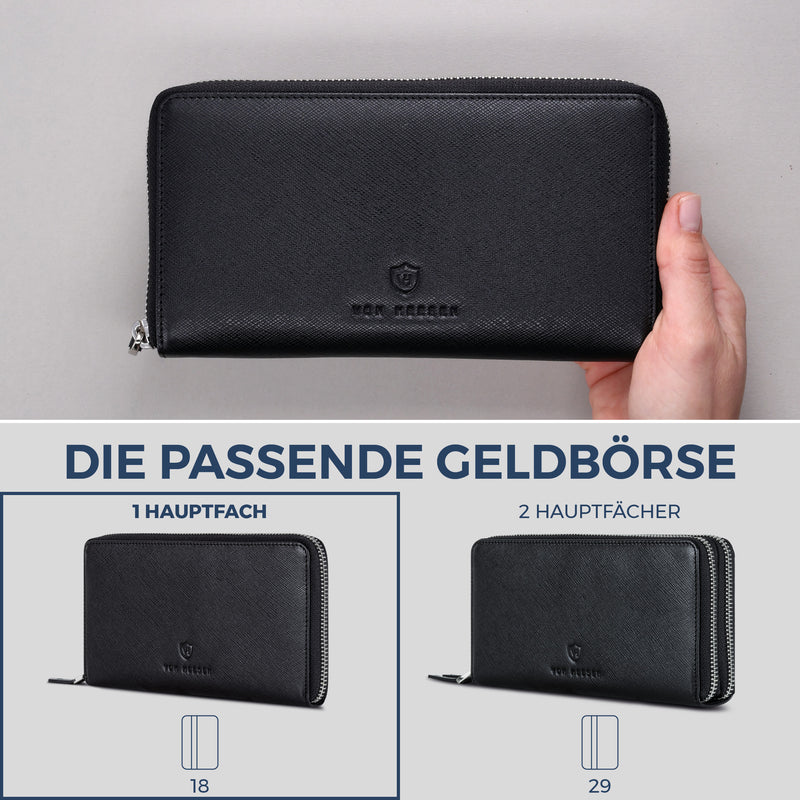 Geldbörse mit RFID-Schutz & 1 Hauptfach (Saffiano)