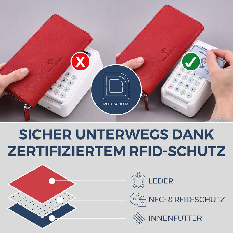 Geldbörse mit RFID-Schutz & 1 Hauptfach (Saffiano)
