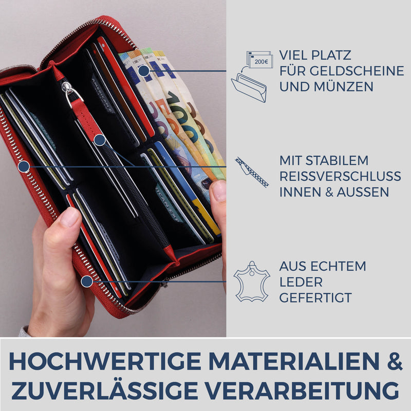 Geldbörse mit RFID-Schutz & 1 Hauptfach (Saffiano)