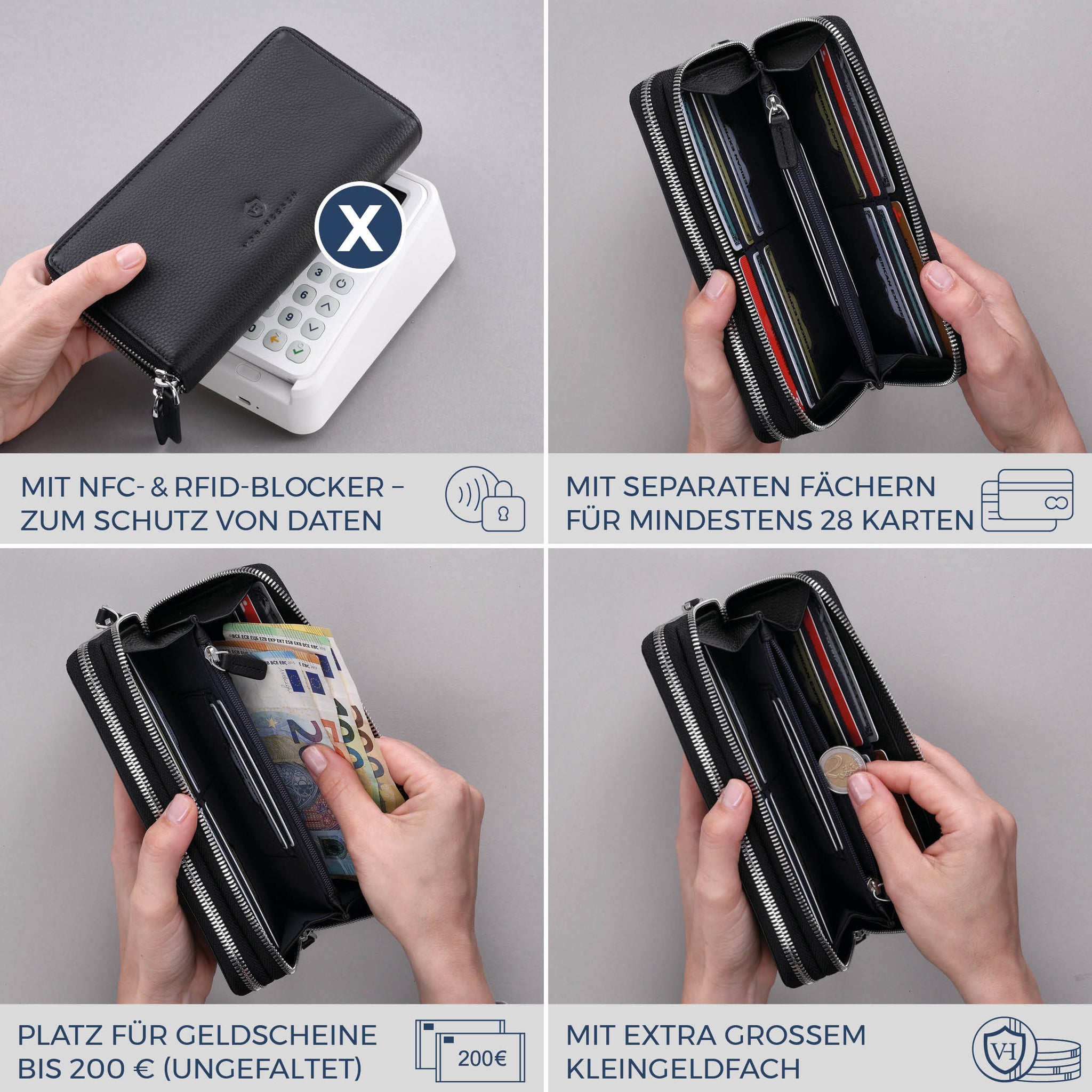 Geldbörse mit RFID-Schutz & 2 Hauptfächer (Genarbt)