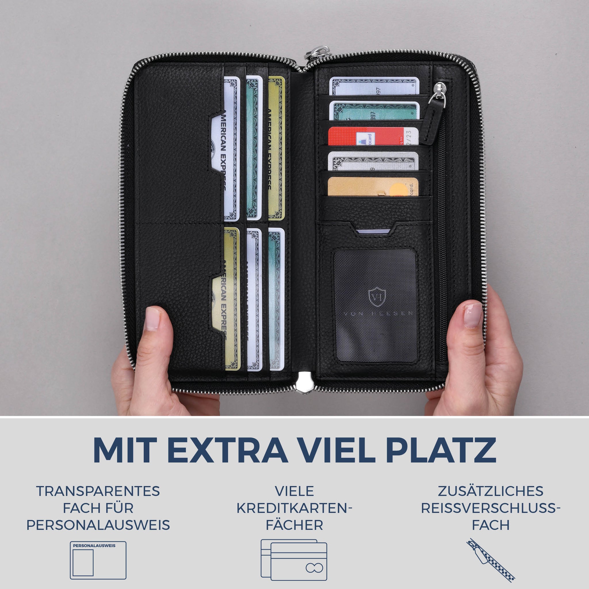 Geldbörse mit RFID-Schutz & 2 Hauptfächer (Genarbt)