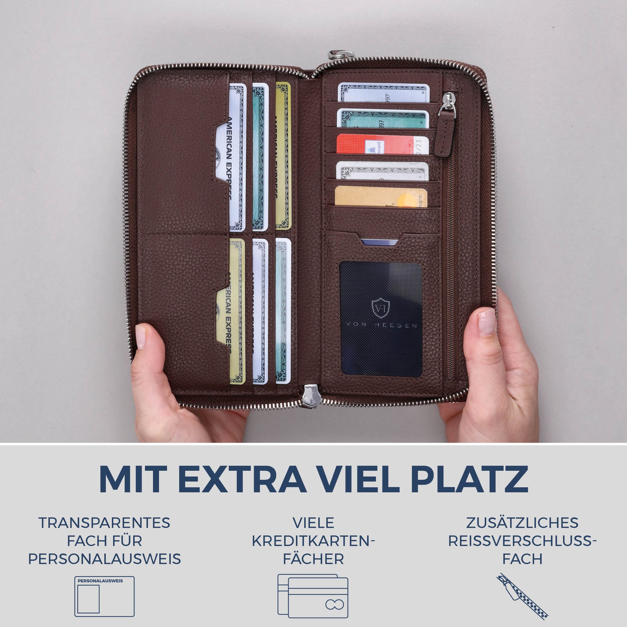 Geldbörse mit RFID-Schutz & 2 Hauptfächer (Genarbt)