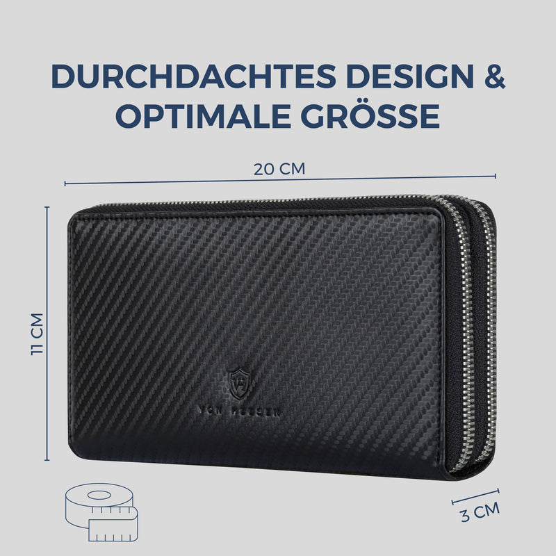 Geldbörse mit RFID-Schutz & 2 Hauptfächer (Carbon)